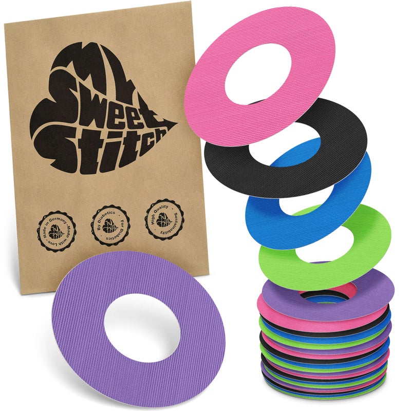 MySweetStitch - 25 x Freestyle Libre 1 & 2 Patches, Ring Patch Ã˜ 65mm, Inner Ã˜ 28mm, Waterproof, Breathable, Skin-Friendly, Made in Germany, Rainbow